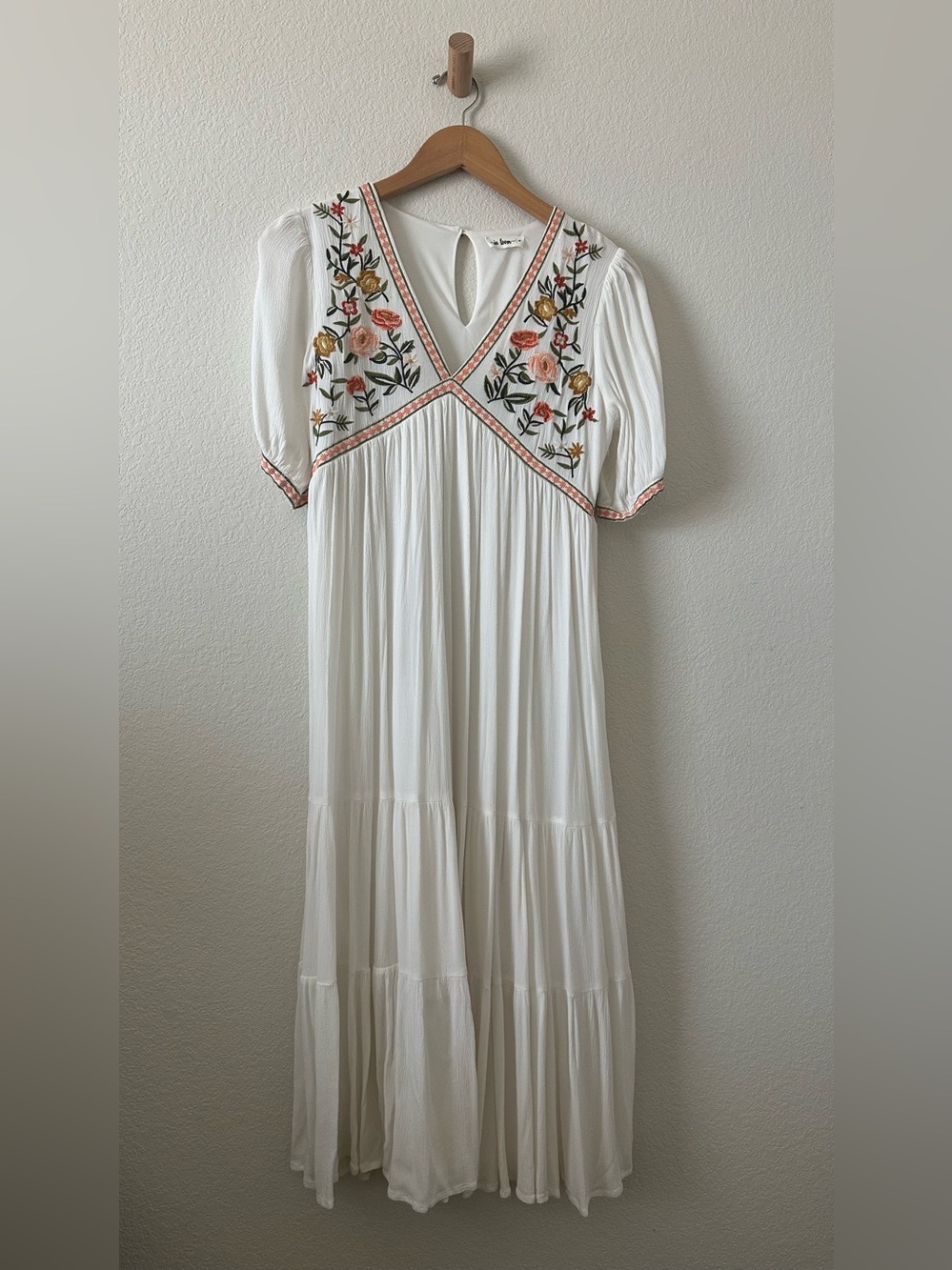 Pink blush in loom maternity post bump boho maxi dress embroidered